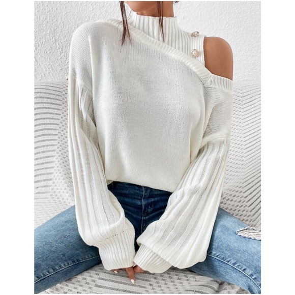 Sweaters - Cozy Cream Cut out Shoulder Oversized Sweater Top